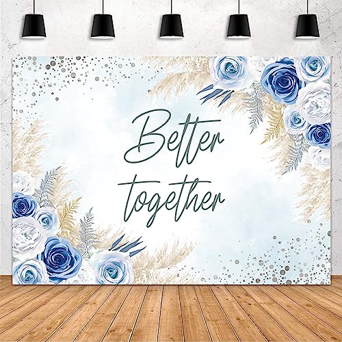 Toile de fond Better Together 3x2,1m pour mariage bohème fleurs bleues et herbe de pampa