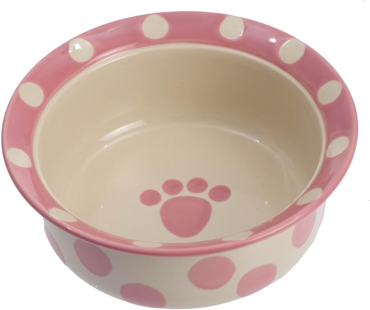 PetRageous Designs Polka Paws 6" Deep Pet Bowl, Pink