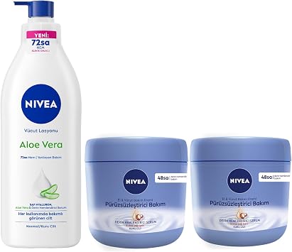 NIVEA Smoothing Hand & Body Care Cream, Dry Skin, 48 Hours Intensive Moisturizing 400 ml X2 + NIVEA Aloe Vera Body Lotion, 400 ml, For Normal/Dry Skin, Moisturizing Serum, 48 Hours Moisturizing