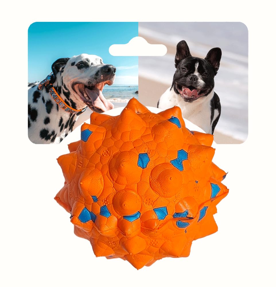 Karpic Popaws Tough Dog Toys for Aggressive Chewers & Teething Puppies, Bouncy Balls for Medium Dogs, Durable Pet Toys, Floating Dog Balls for Water Play (Orange-Blue)
