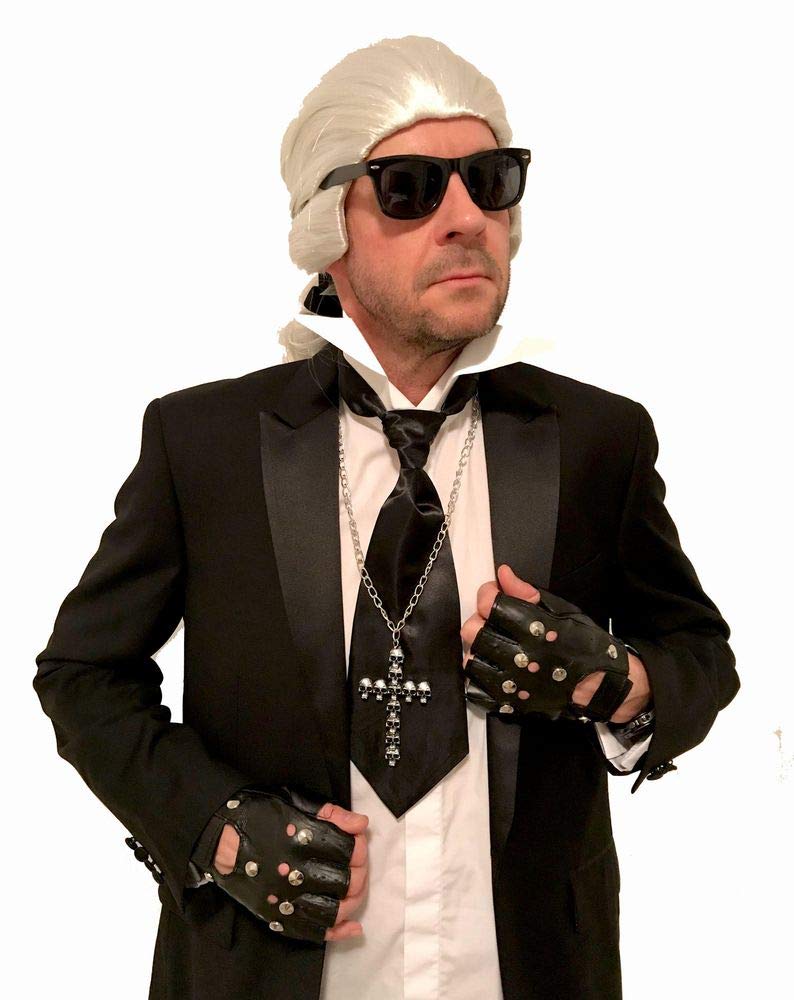 shoperama Karl Kostüm Zubehör Set oder Einzelteile Perücke Krawatte Brille Stehkragen Handschuhe, Variante:Set 1