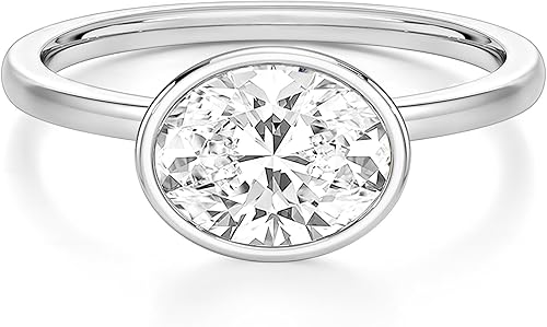 EAMTI 3CT Engagement Rings for Women Oval Cut CZ Solitaire Promise Wedding Bands Travel Bezel East West Ring 14K Gold Plated Size 4-10