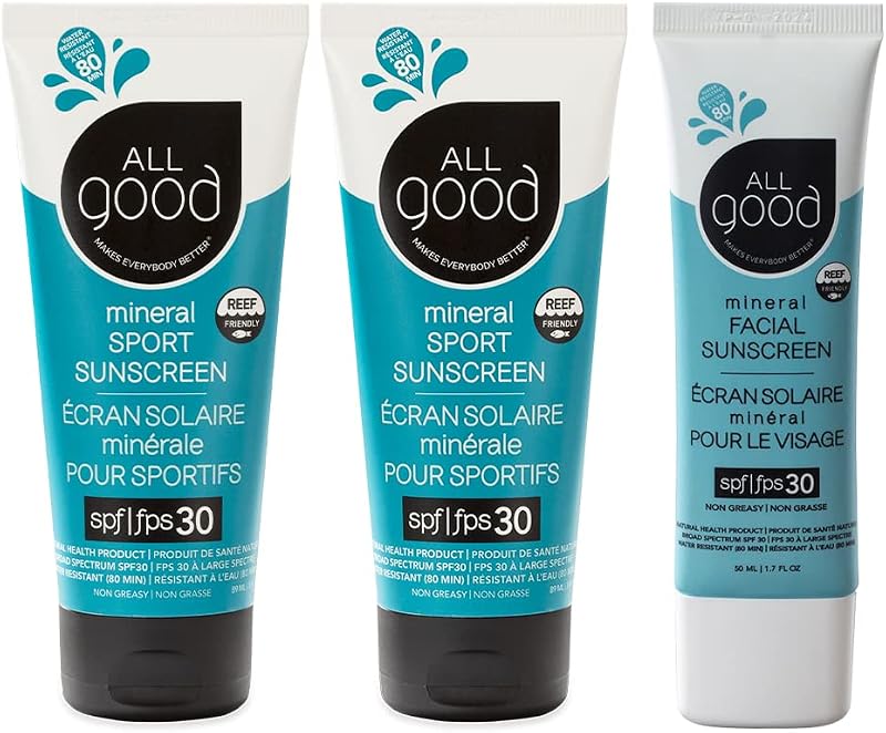 All Good Protetor Solar Esportivo e Facial SPF 30, Conjunto com 3 itens