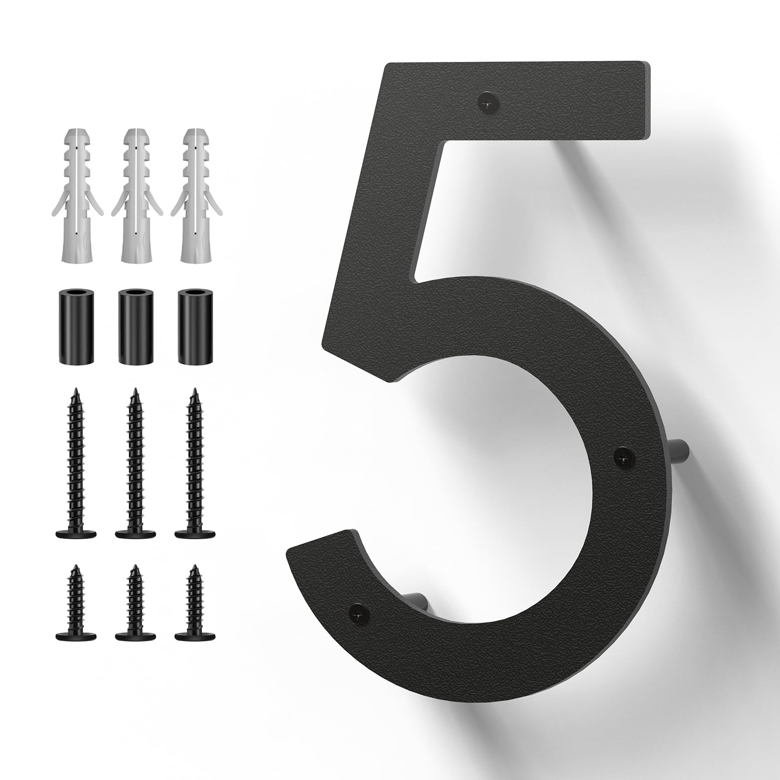 5 Inch Metal House Numbers, Stainless Steel for Outside, Mailbox Numbers, House Address Signs, Coated Black, Modern Style, With Floating Appearance