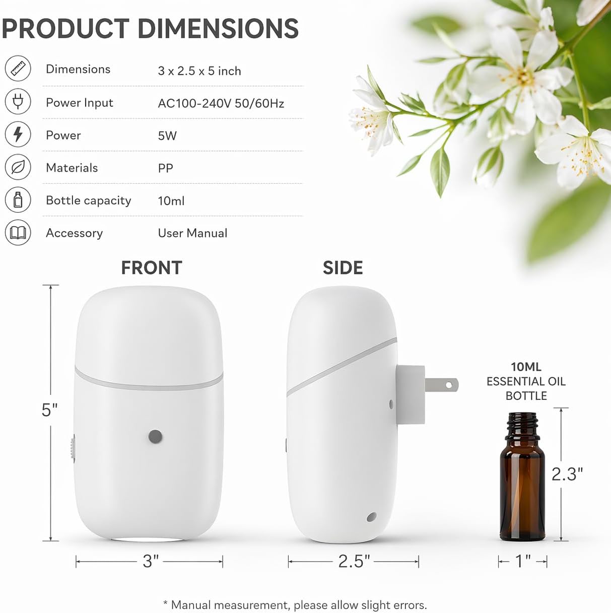 Plug in Diffuser, Waterless Essential Oil Diffuser, Wall Aroma Scents Air Diffuser Machine with Night Light for Home, Bathroom, Living Room, Yoga Room, Office, Small and Medium-Sized Rooms