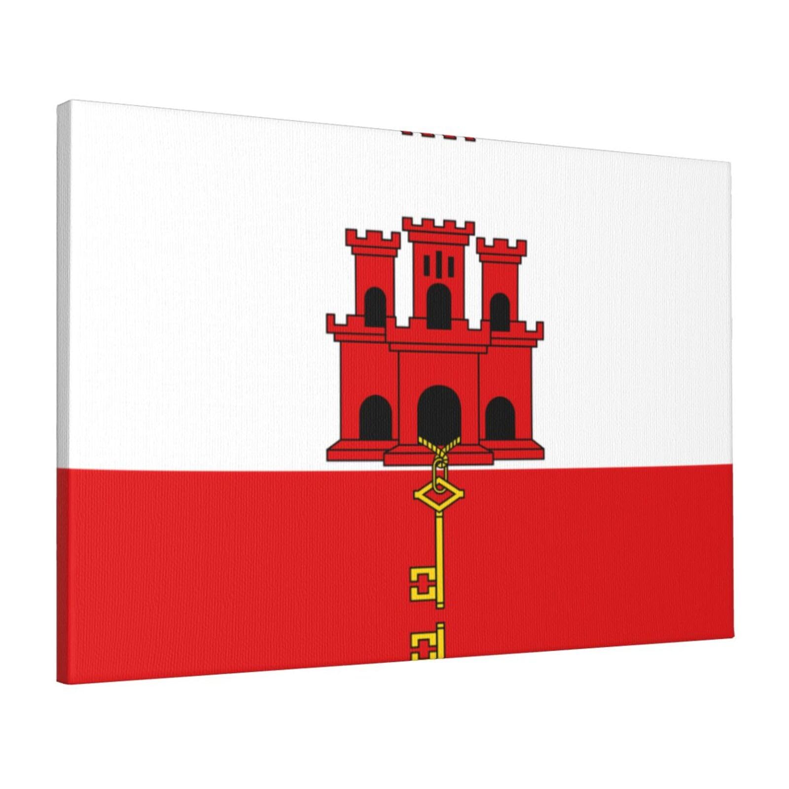 CNTDBU Flag of Gibraltar Canvas Wall Art 16x24 Inch-Large Modern Painting Print for Living Room, Framed Ready to Hang Artwork for Bedroom