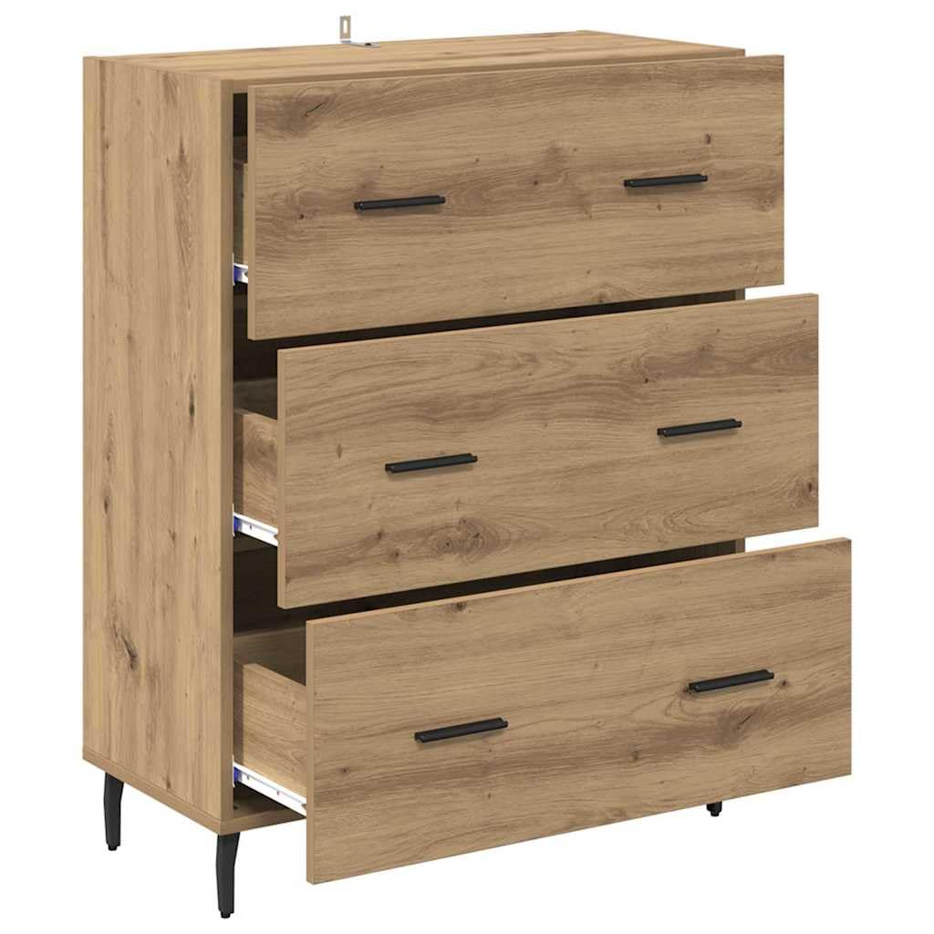 Aparador de 69,5 x 34 x 90 cm, madera de roble Artisana de hierro, diseño moderno con cajón, resistente y duradero, para salón, pasillo, dormitorio