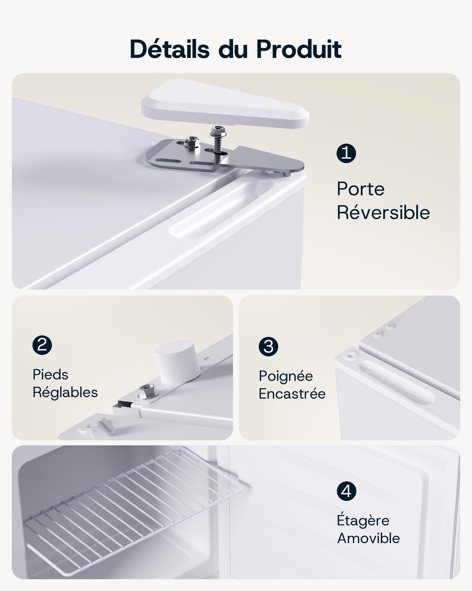 Upstreman Mini Congélateur 35L -24℃ 4 Étoiles Porte Réversible Silencieux Économie d'Énergie Blanc UF35