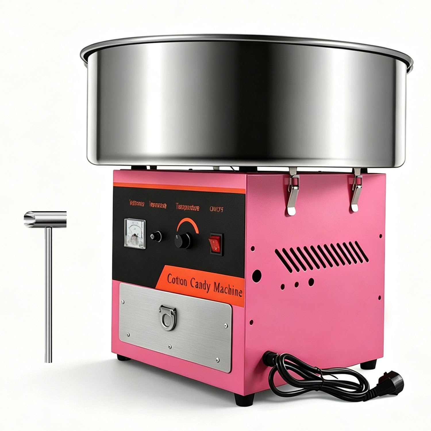 Elektrische Zuckerwattemaschine in Pink für Zuhause und Geburtstagsfeiern,980 W,Edelstahl,mit Voltmeter und Einstellbarer Temperatur, leicht zu reinigen,für Kinder und die ganze Familie