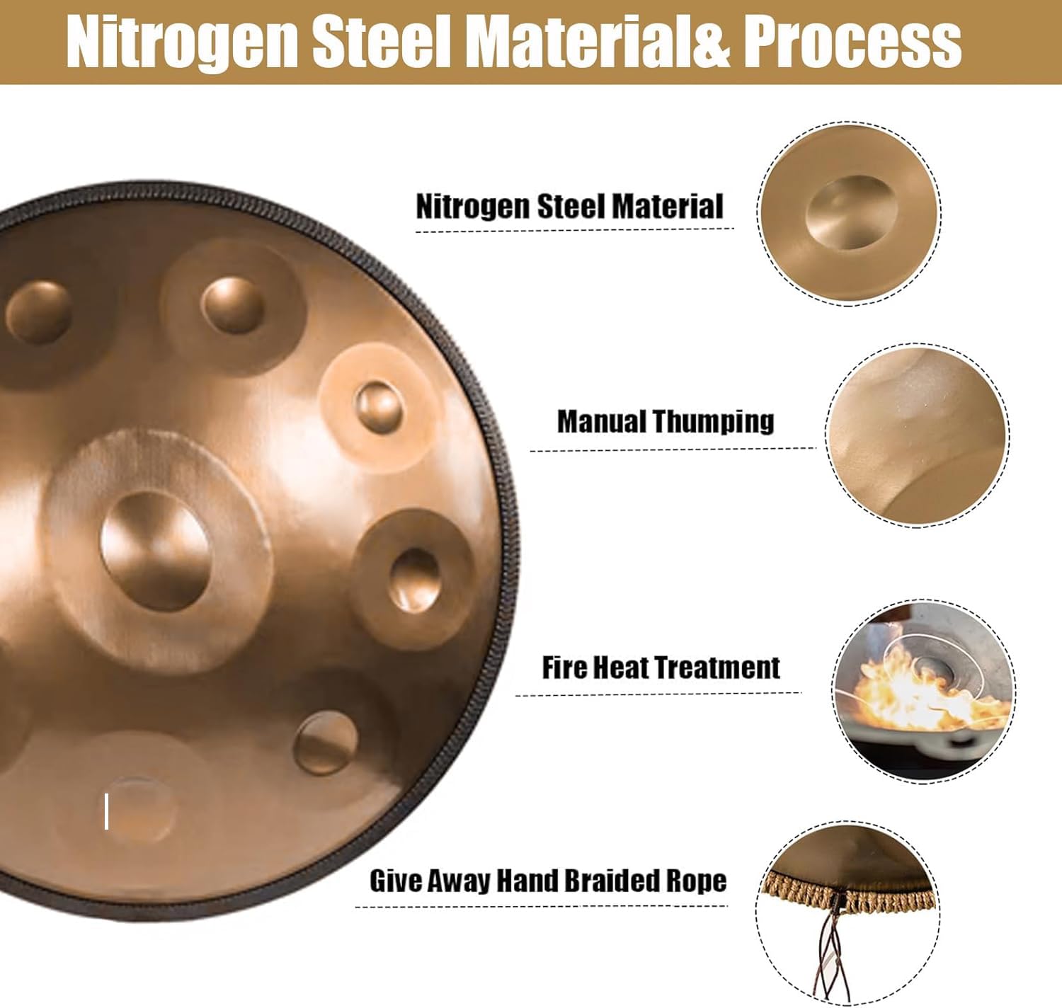 22 Zoll Handpan-Trommel, 9 Noten Stahl-Handtrommel, 440 Hz Handpan In D-Moll, Langlebige Schlägel, Erzeugt Angenehme Resonanz Für Meditation