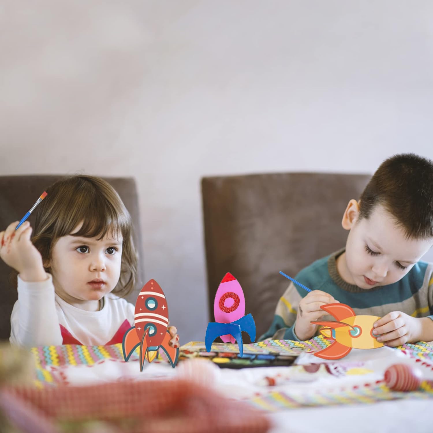 Kit 12 Fusées En Bois à Peindre Et Décorer Pour Enfants - Activité Créative Pour Garçons Et Filles