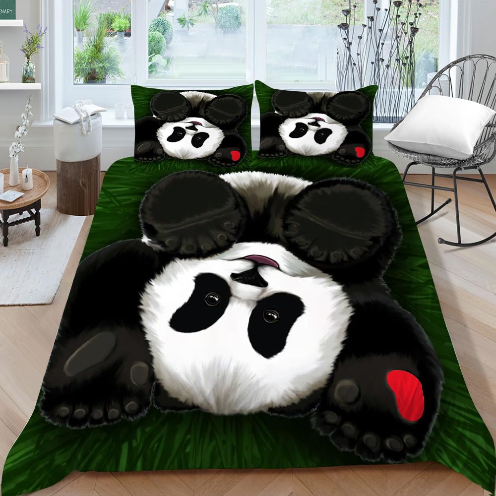 ZZTBQ Panda Animal Print Super King Bed Duvet Cover and Pillow Cases Set Cute Animal Panda Super King Bedding for Boys and Girls 260 x 220 cm