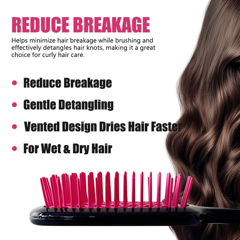 Miniatura 2 de Cepillo definidor de rizos, cepillo ventilado para cabello húmedo y seco, para mujeres y hombres, menos tirones, cepillado sin dolor (morado