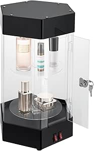 Electric Rotating Display Case, 2-Tier Hexagonal Acrylic Showcase with 360° Auto Rotation & 2 Built-in LED Lights
