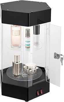 10.63 * 18.9in Electric Rotating Display Case, Lockable Acrylic Jewelry Display Case 2 LED Lights Dual Base Switches Double-Layer Structure Non-slip Feet for Personal Use, Exhibition Halls