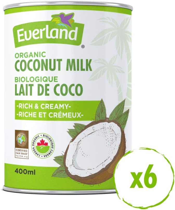 Everland's Organic Coconut Milk - Rich & Creamy, NON GMO, NON BPA Lining, Plant Based, Canned in Canada, 6 Pack of 400ml cans