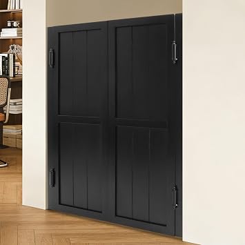 Swinging Half Doors 30" x 42" Interior Solid Wood Saloon Doors 180 Opening Auto Close Cafe Door with Metal Hinges for Kitchen Bar Porch Doorways, Black