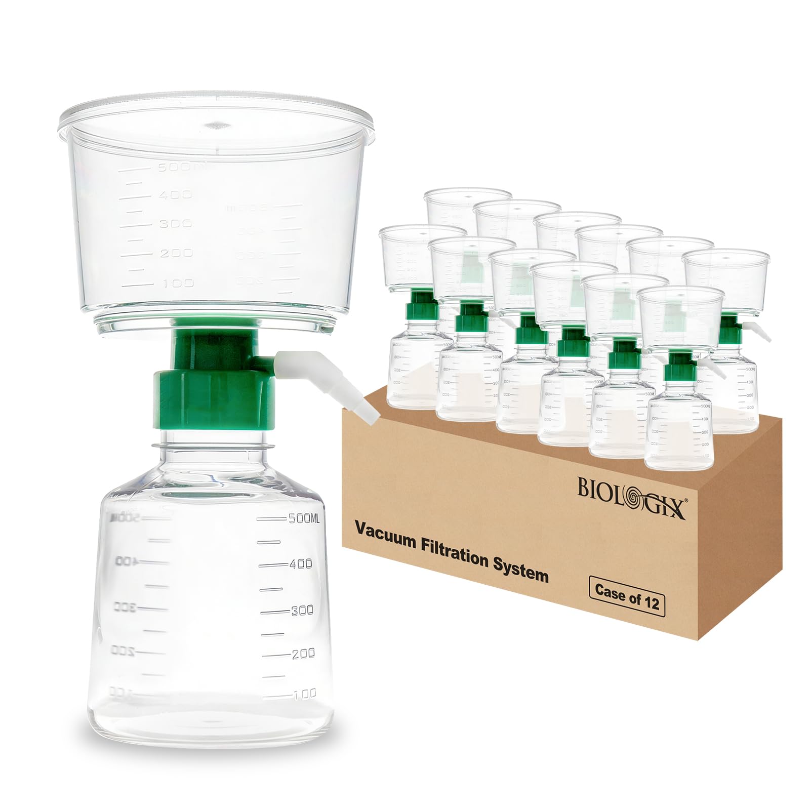 Sistema de filtración al vacío de 500 ml, unidades de filtro estéril desechables con membrana CA, tamaño de poro 0,22 μm, diámetro de 90 mm, para laboratorio y química, con escala, envasado