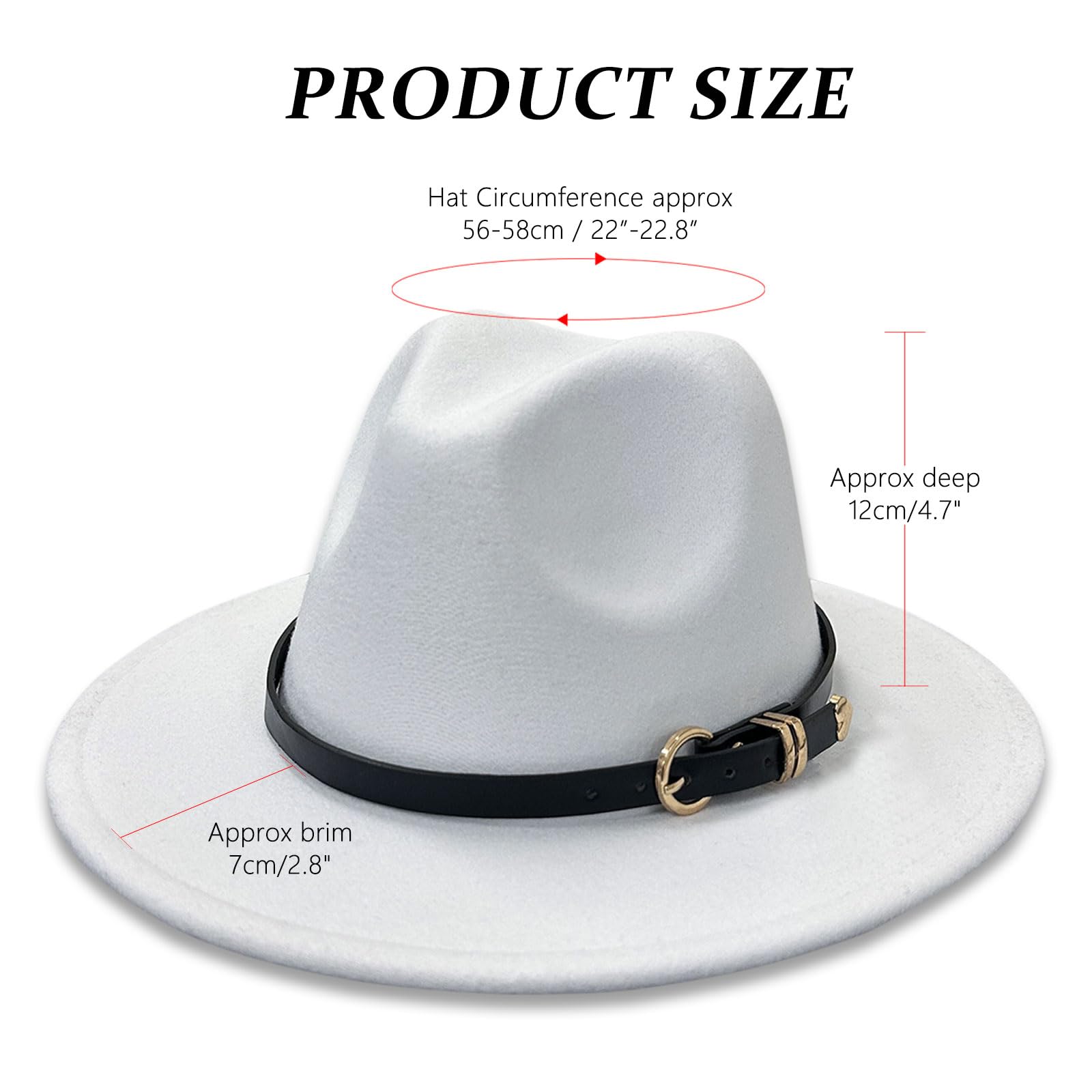 HEYANN Chapeau Fedora classique à large bord avec boucle de ceinture en feutre unisexe Trilby pour homme et femme