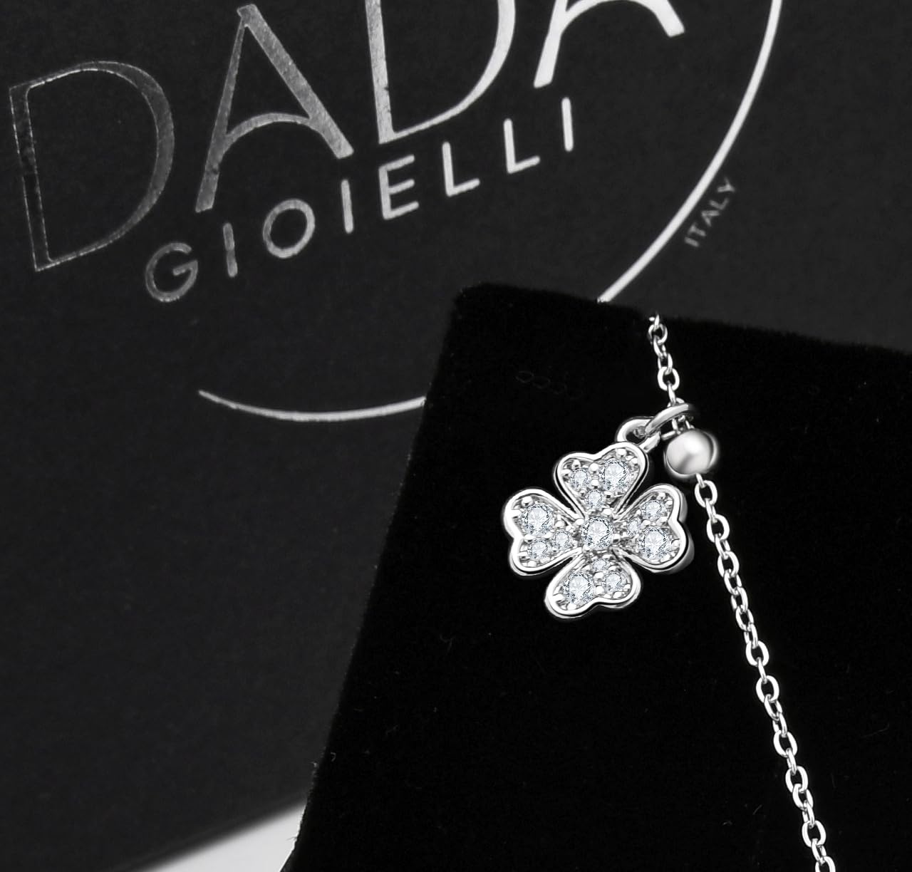 Dada Gioielli - Collana Chiama Angeli Gravidanza – Gioiello Sonoro per Mamme in Attesa - Piedino Bebè, Quadrifoglio, Cuore, Orsetto, Ciuccio, Zirconi. 110 cm Acciaio Anallergico