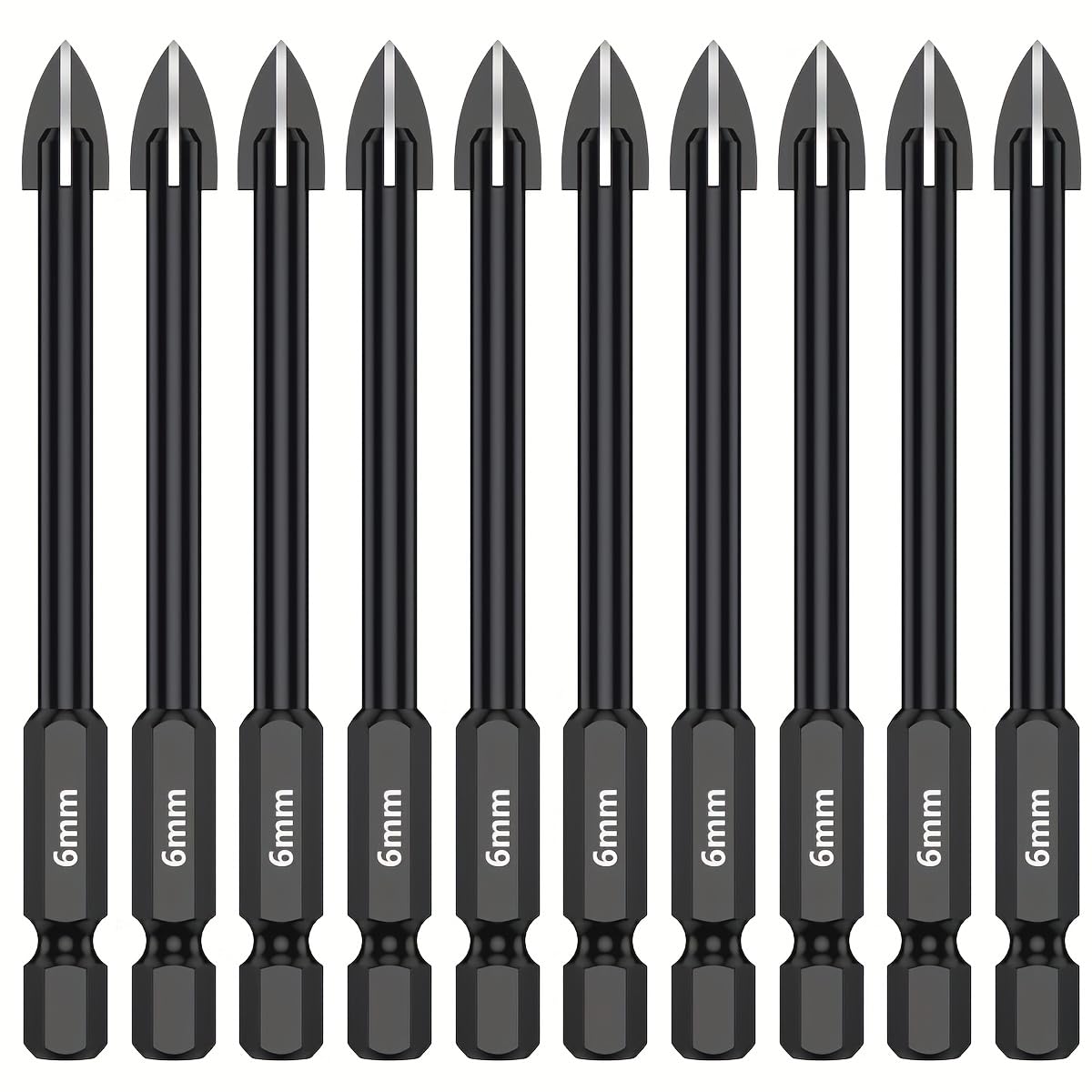 Juego de 10 brocas de porcelana para azulejos de aleación de 6 mm, juego de brocas duraderas de mármol de vidrio de molienda completa, brocas de destornillador eléctrico, brocas de sierra perforadora