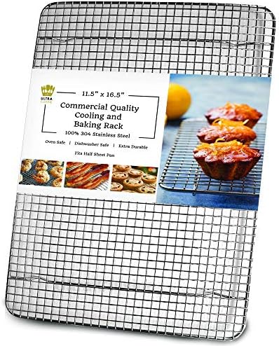 Ultra Cuisine Cooling Rack for Baking and Cooking - 100% Stainless Steel Wire Cooling Rack, Food-Safe, Dishwasher-Safe, Heavy Duty - 11.5" x 16.5" - Tight-Wire Baking Rack fits Half Sheet Pans