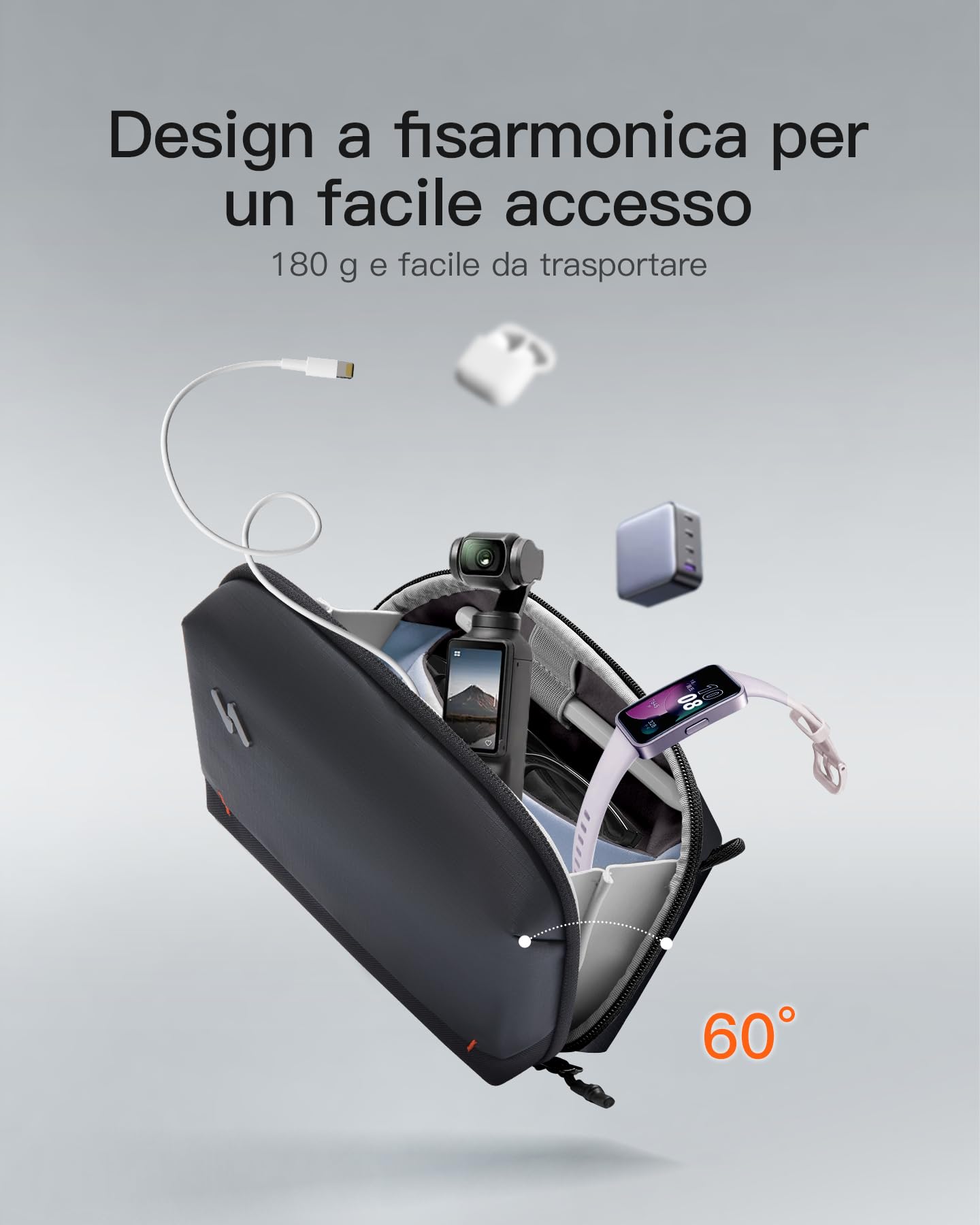 Inateck Organizer Elettronico Portatile, Borsa da Viaggio Resistente agli Spruzzi per Cavi, Power Bank, Hub, Cuffie, Nero