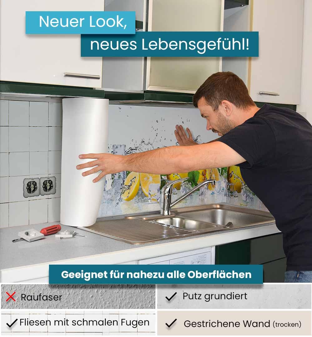 MyMaxxi Küchenrückwand selbstklebend – Matte, versteifte Spritzschutz Folie als günstige Alternative zu Glas, einfache Montage & leichte Reinigung – 60 cm hoch – Motiv: Wiese B 340 cm x H 60 cm