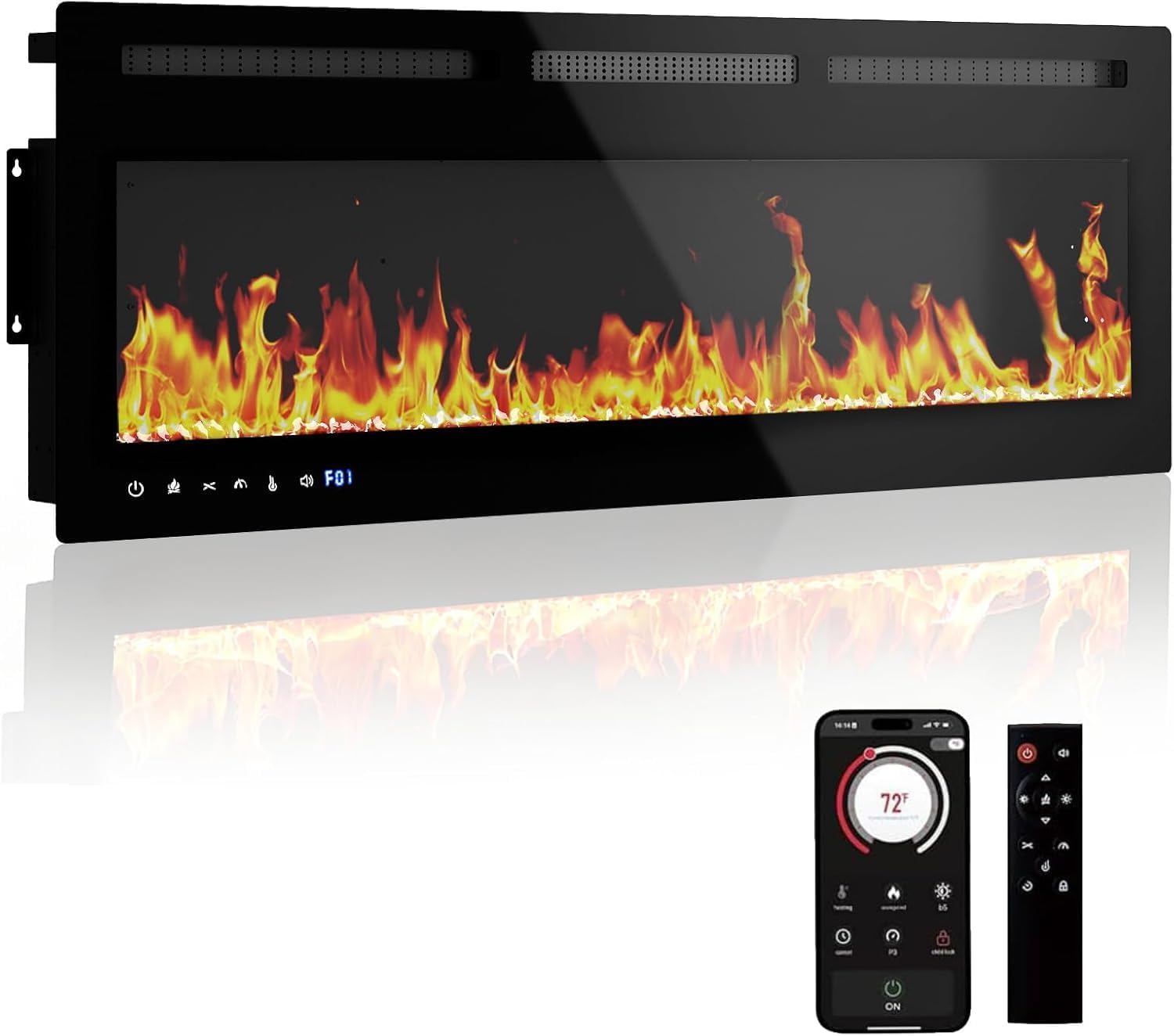 1500/750w Fireplace Heater,50 Inch Smart Electric Fireplace with Alexa WiFi, Wall Mounted or Recessed Insert,1500W Heater, 25 Flame Colors, Remote/Touch Control, Timer, Adjustable Heat