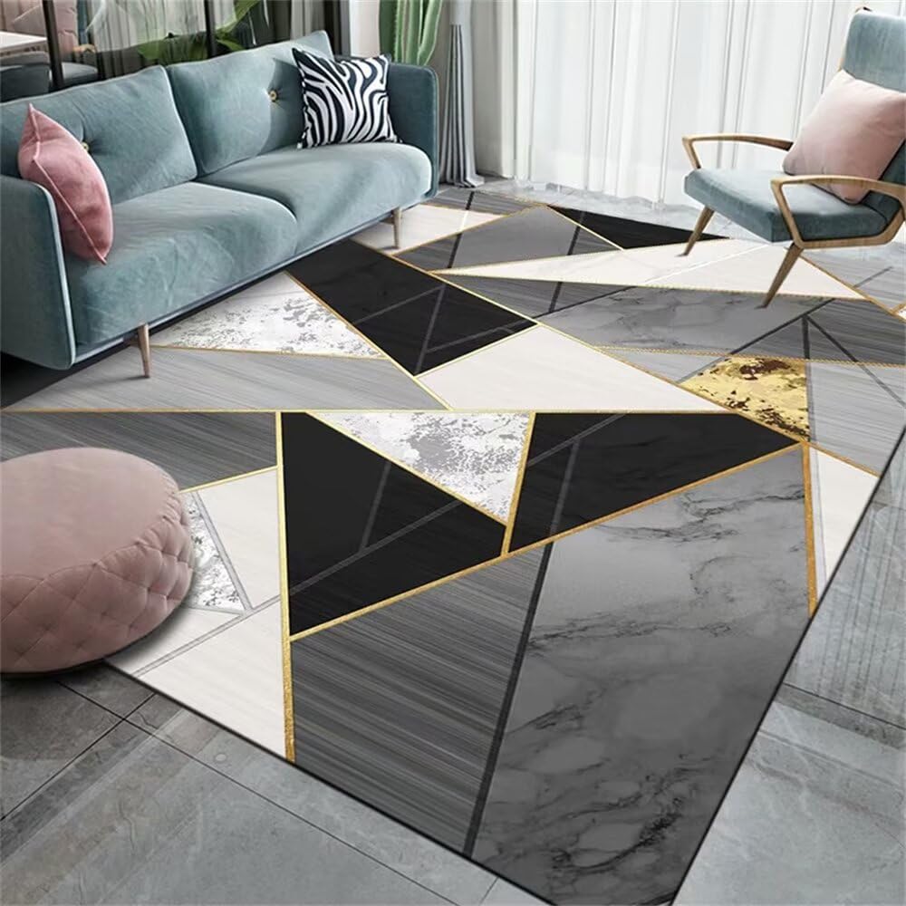Tapis géométrique gris facile d'entretien pour salon et chambre