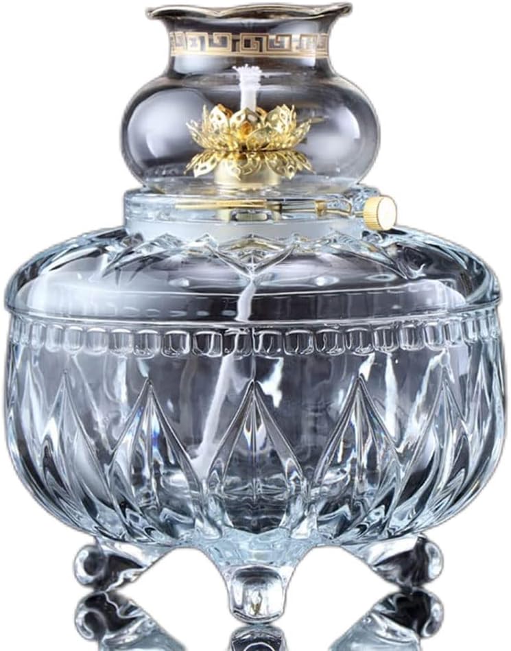 Decorative Lighting Oil Lamp Lotus Buddha Front Light Home Emergency Lighting Small Oil Lamps Kerosene Lamp with Clear Glass Oil Lights Adjustable Switch