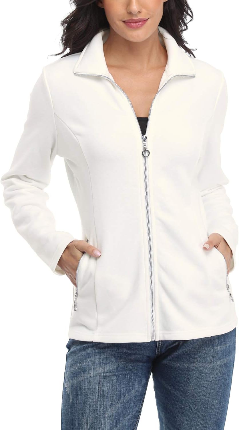 Women's Full-zip Jacket Stand Collar Sweatshirt Hoodless Cotton Slim Fit Running Jackets with Pockets - Image 3