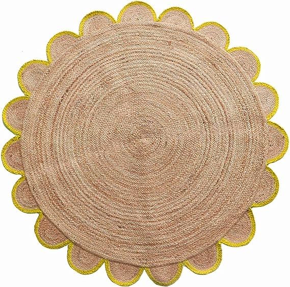 Tapis en jute naturelle jaune grand tapis rond bohème tressé main 230cm