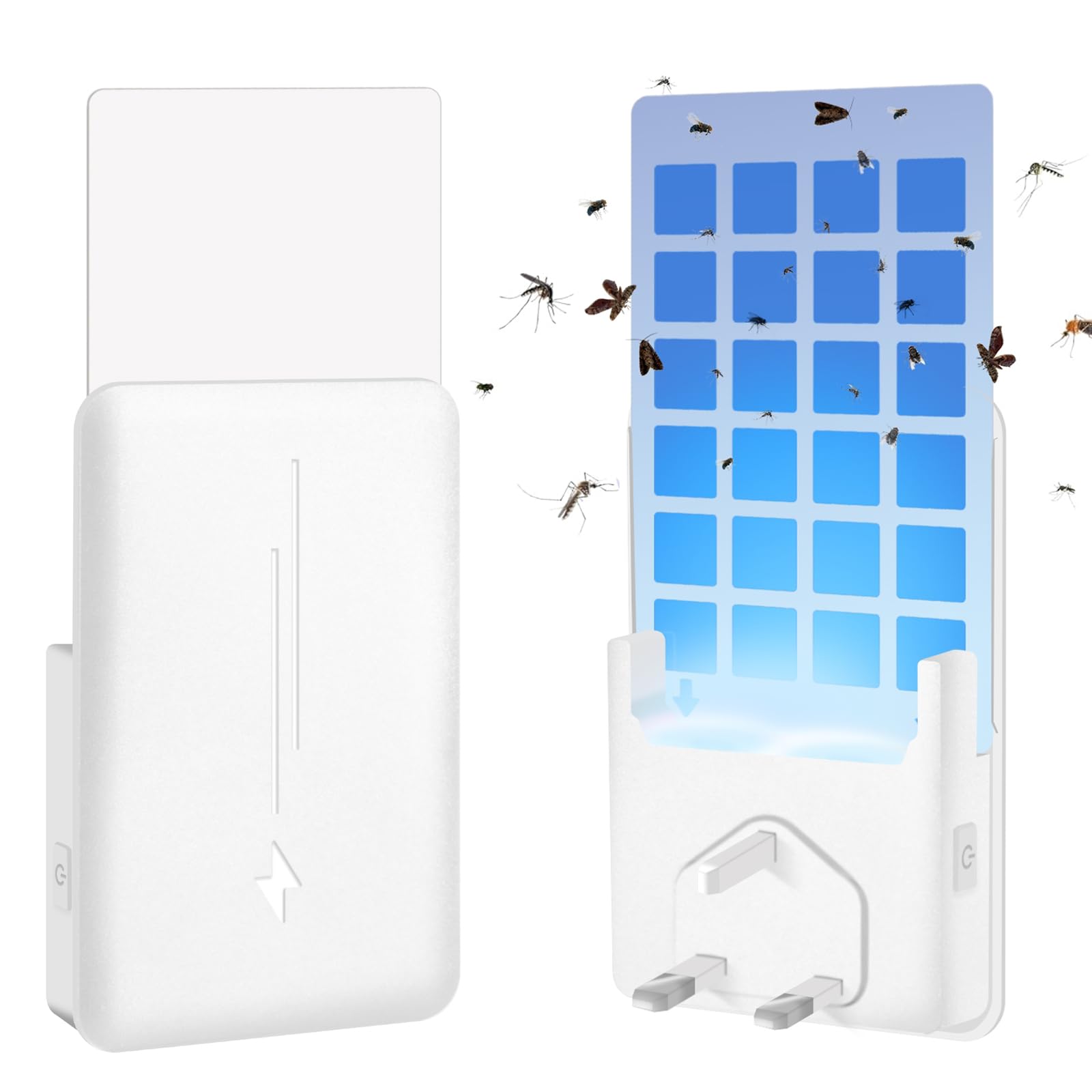 Indoor Plug-in Mosquito Killer, Flying Insect Trap for Flies, Fruit Flies, Moths & Gnats, with Adjustable Brightness UV Attractant Catcher & Night Light (1 Device + 10 Glue Card Refills)