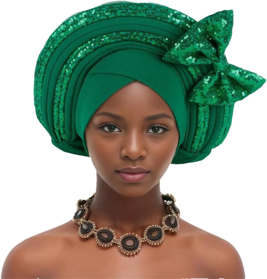 African Women's Head Wraps Nigeria Wedding Party Headgear Lady Turban Cap Sweet Bowtie Auto Gele Headtie