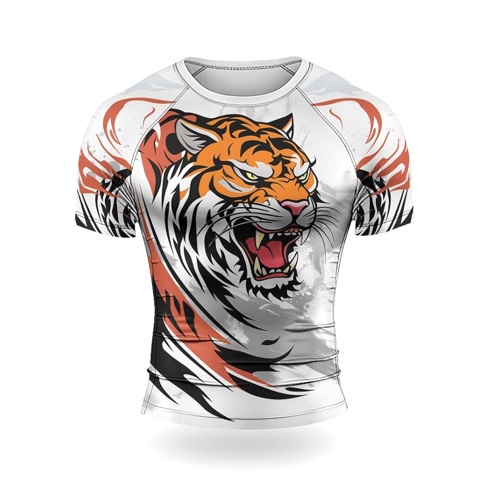 RASHNINJA Tiger Men's Rash Guard Compression Short Sleeve