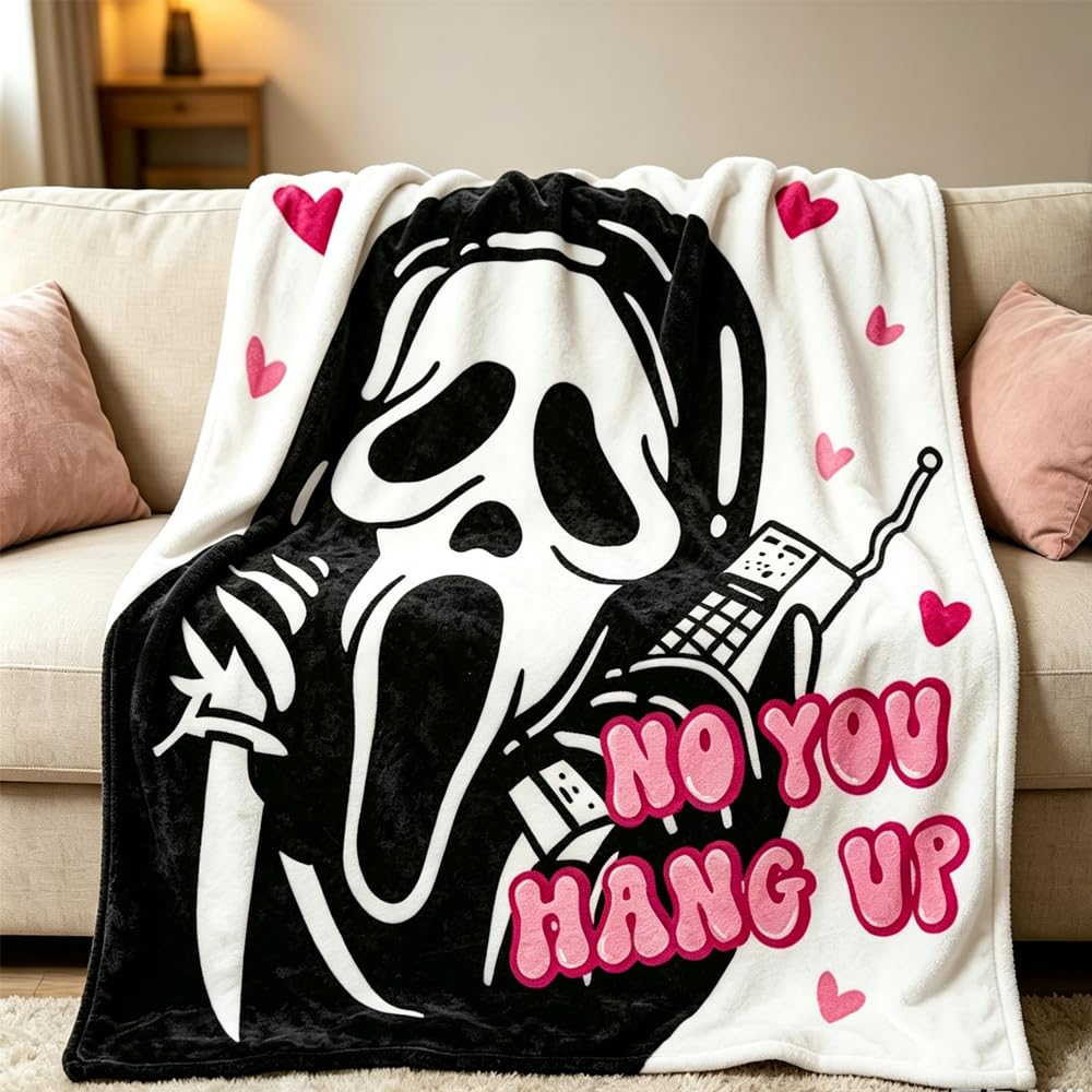 NKFBEV No You Hang Up Ghost Scary Face Blanket, 130x150cm Flannel Throw — image 1