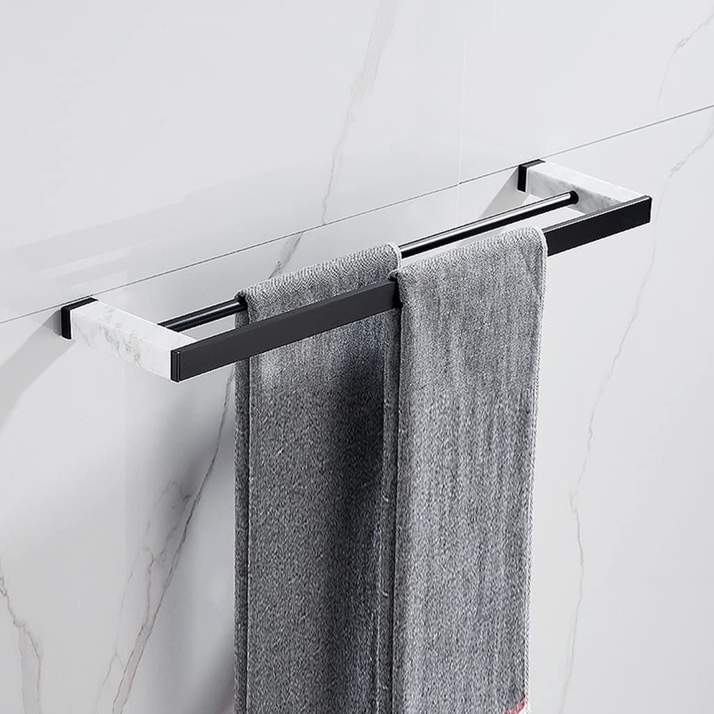 Porte-serviettes en marbre et noir chic double pôle pour une salle de bain de luxe