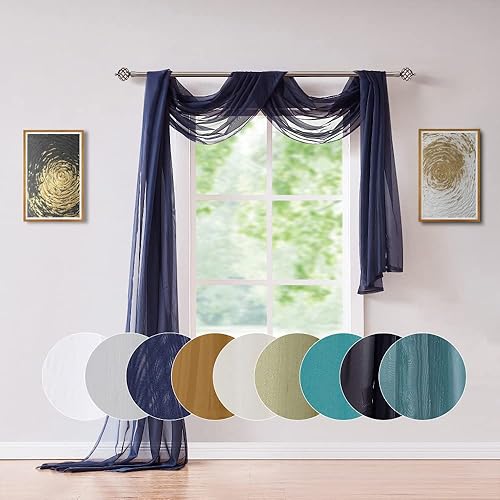 Bufanda transparente de color azul marino de 56 pulgadas de ancho x 144 pulgadas de largo. Los tratamientos de gasa para ventana son perfectos como