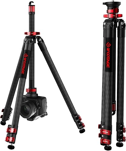 Miniatura 2 de IFOOTAGE Trípode de viaje de 65 pulgadas con placa de liberación rápida, trípode Camrea de fibra de carbono, trípode de video ligero, compatible con