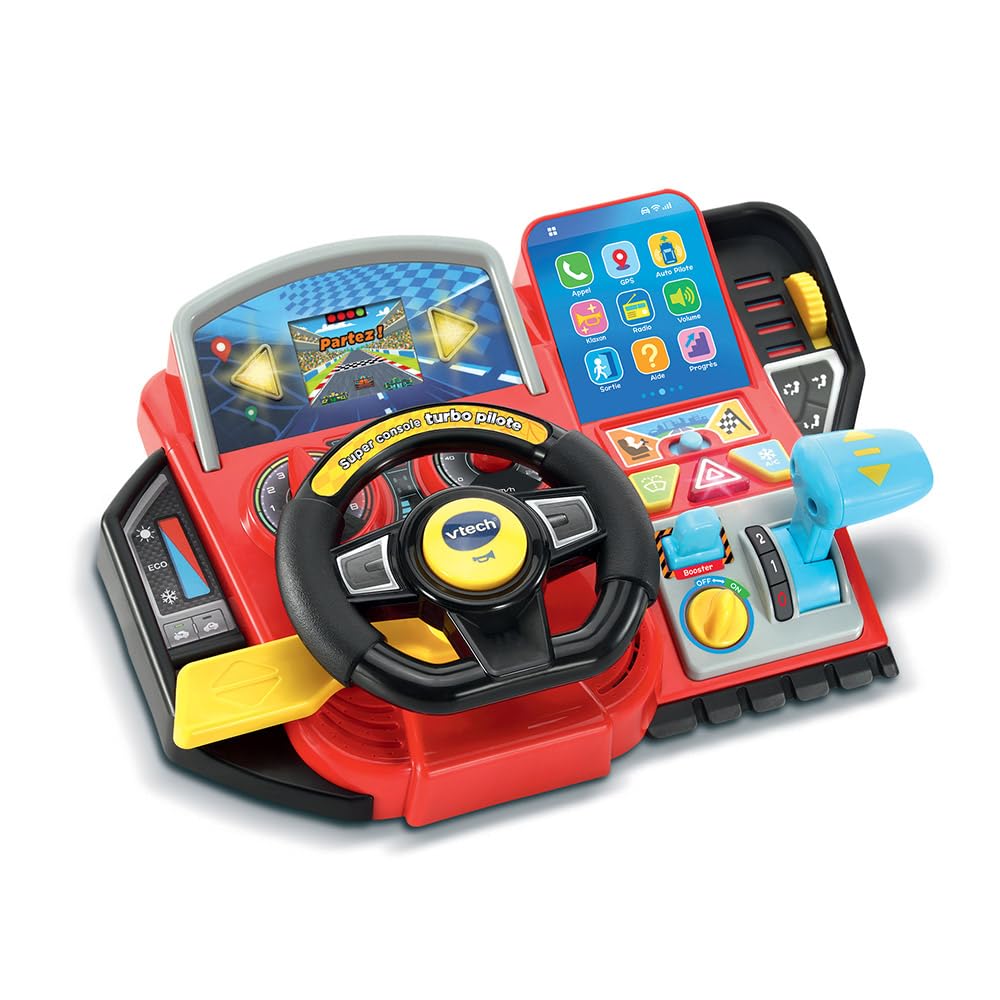 VTech - Super Console Turbo Pilote, Simulateur de Conduite avec Écran Couleur et Tableau de Bord, Courses de Voitures, Apprentissages et Jeux, Cadeau Enfant de 3 Ans à 8 Ans - Contenu en Français