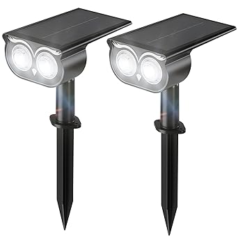 SUPERDANNY Solar Spot Lights, 3 Light Modes Bright LED Solar Lights, Auto On/Off, IP65 Waterproof Landscape Spotlights for Outdoor Space, Garden, Yard, Driveway, Walkway - 6500K Daylight White, 2 Pack