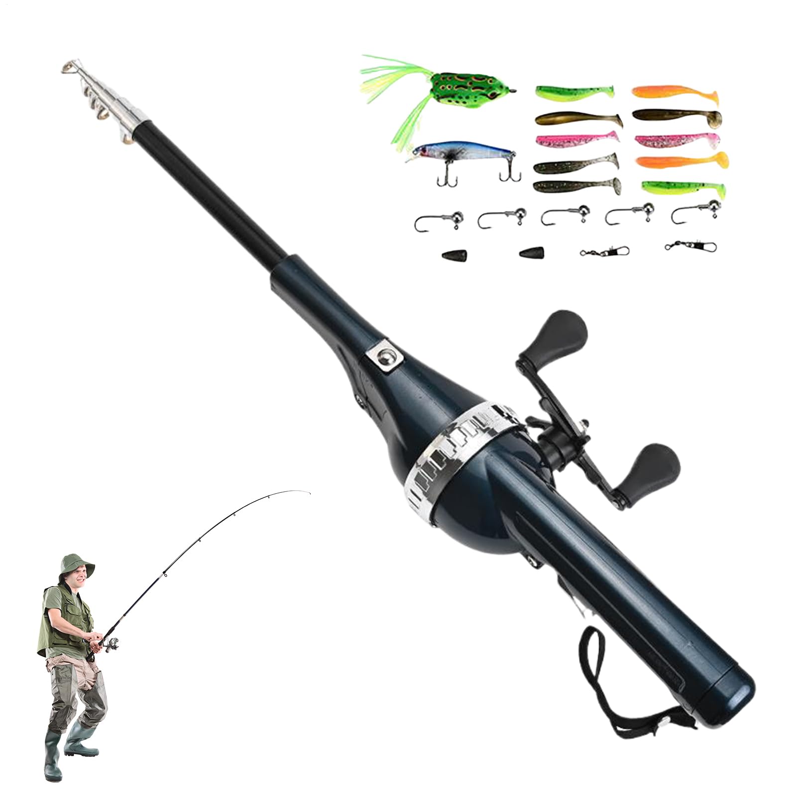 Equipo de pesca telescópica con aparejos y accesorios diversos