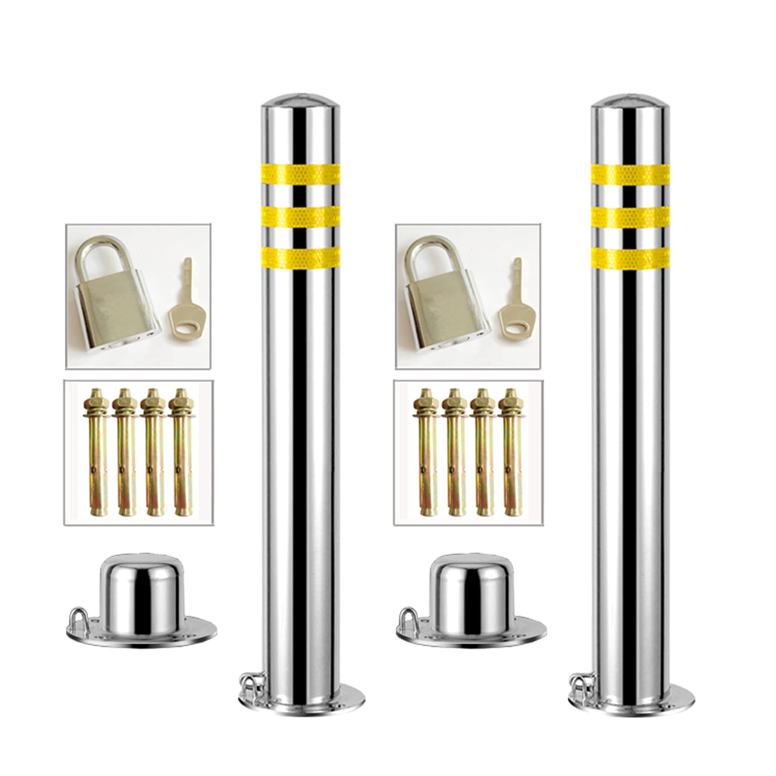 GTHTUHFD Parking Barrier 2 Pack Security Posts For Driveways, Parking Barrier Posts Lockable Car Parking Bollard For Industrial, Commercial, Private Use,76×750mm