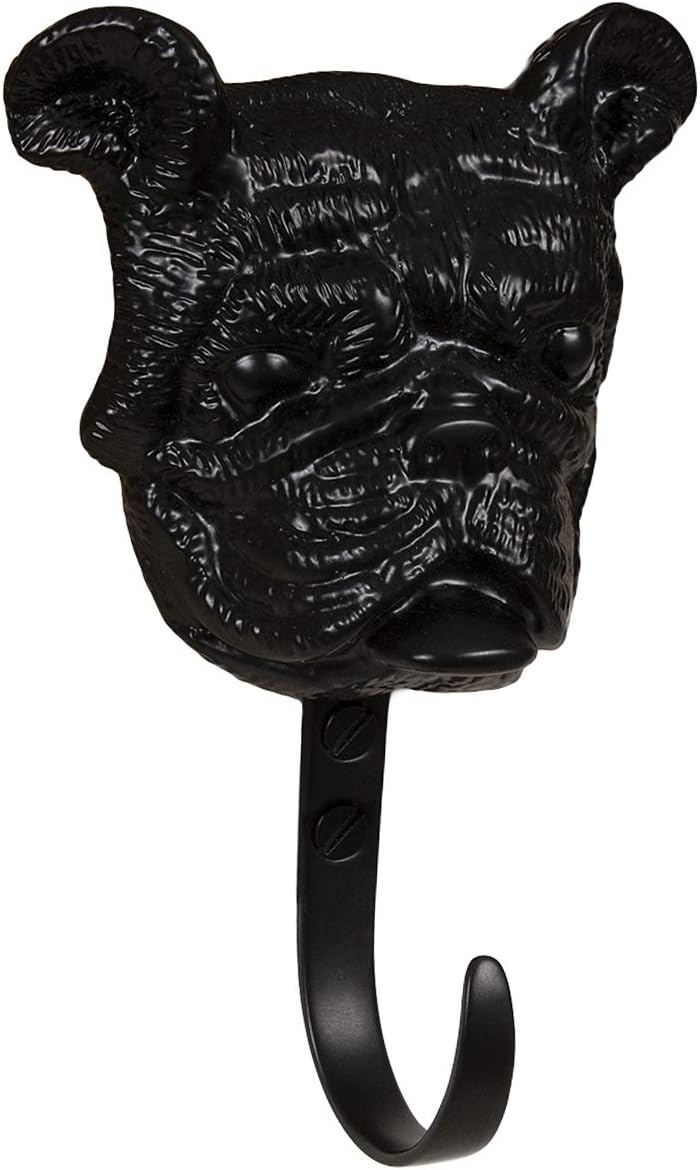 Solid Brass Dog Hook Hanger- for Leashes and More- French Bull Dog (Black)