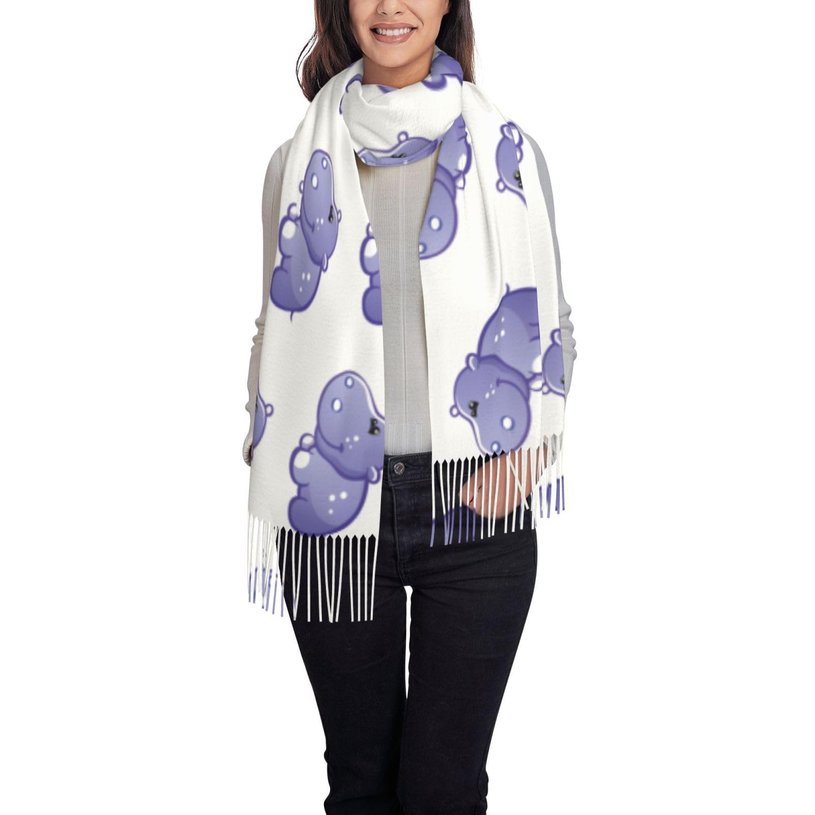 Fjqwklf Unisex As Pic Shawl Wraps For Women, Cute Hippo Scarf For Women, Ladies Scarves, Large Soft Winter Warm Scarves