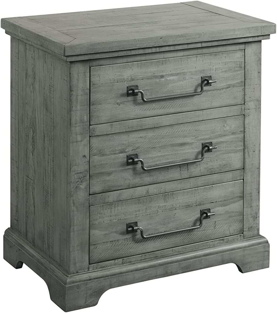 Beach House Solid Wood Dove Grey 2 Drawer Nightstand with Finger Lock