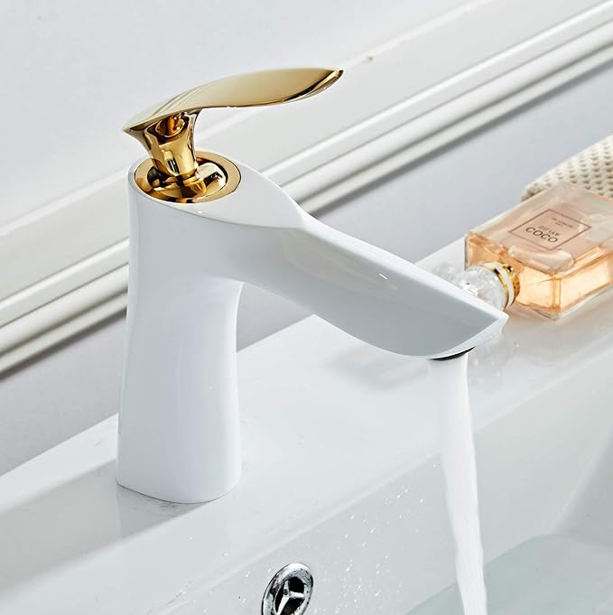 Bathroom Mixer Tap One Lever One Hole Basin Sink Tap, White & Polished ...