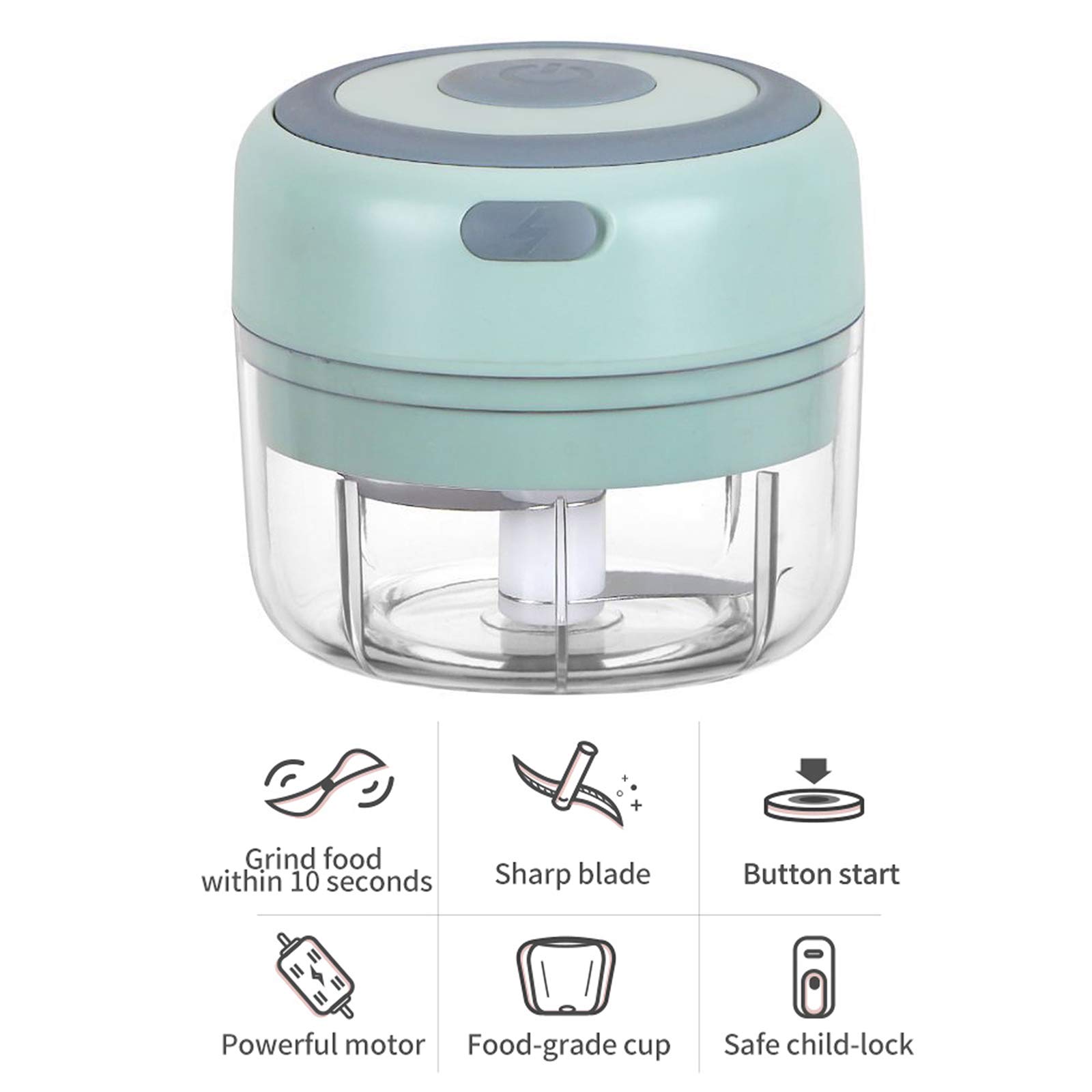 Smerigliatrice per aglio Tritatutto Elettrico Cordless USB Ricaricabile ABS PC Acciaio