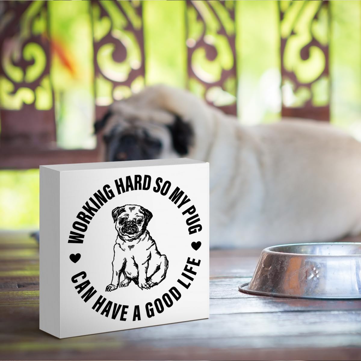 Pug Lover Decor Sign, Pug Lover Decoration for Home Pug Room Bedroom Living Room Table, Pug Sign Desk Decor, Pug Gifts for Women Men Pug Lover Owner Family Dad Mom, Pug Can Have A Good Life - Image 4